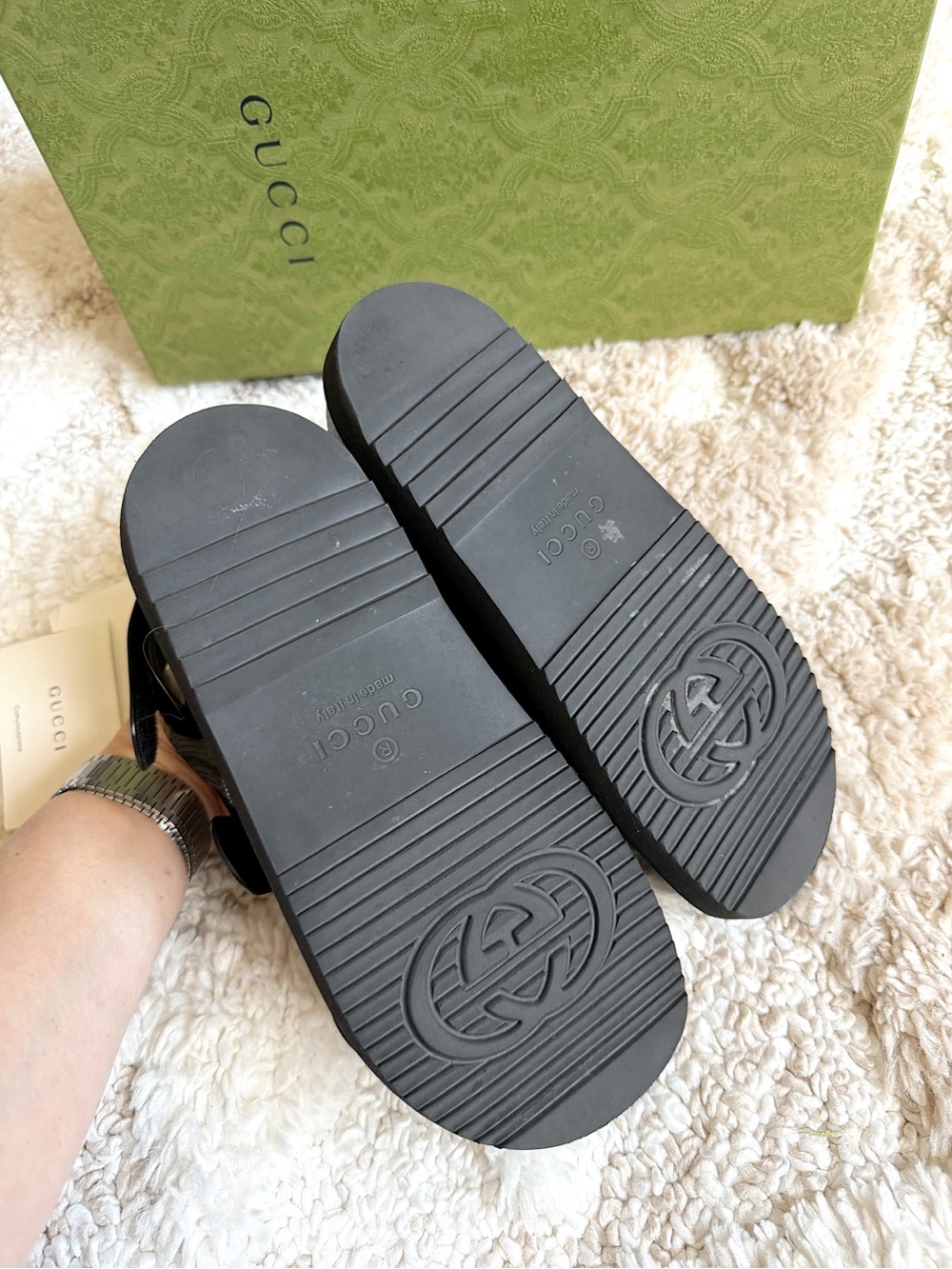 Auth GUCCI black dad rubber platform sandals 38 + box - Picture 6 of 9